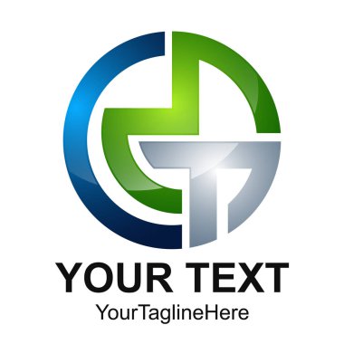 İlk harf Cmt logo tasarım şablonu öğesi gümüş, yeşil, mavi renkli 3d iş için daire ve kimlik Şirket