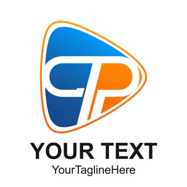 İlk harf Cp logo tasarım şablonu öğe medya Yürüt düğmesi turuncu iş ve şirket kimliği için mavi renkte
