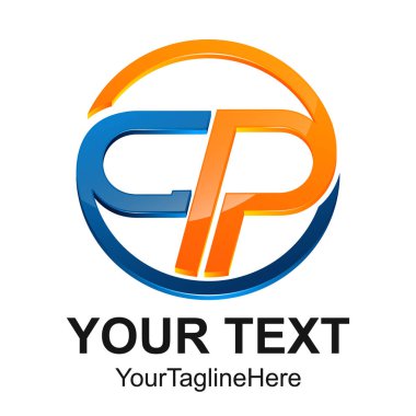 İlk harf Cp logo tasarım şablonu öğe daire turuncu iş ve şirket kimliği için mavi renkte