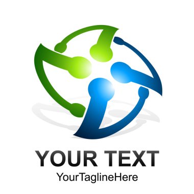 İlk harf V döndürme logo tasarım şablonu öğesi mavi iş ve şirket kimliği için yeşil renkli
