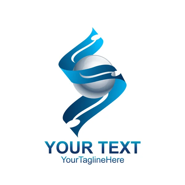 Letra Inicial Logotipo Plantilla Color Azul Cinta Esfera Diseño Para — Vector de stock