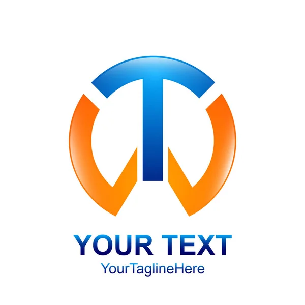 İlk harfi T veya Tw logo şablonu gümüş mavi daire tasarım iş ve şirket kimliği için renkli