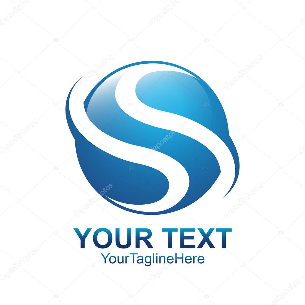 Letter S logo design template colored blue circle swoosh design for business and company identity. Abstract initial S alphabet logo element.