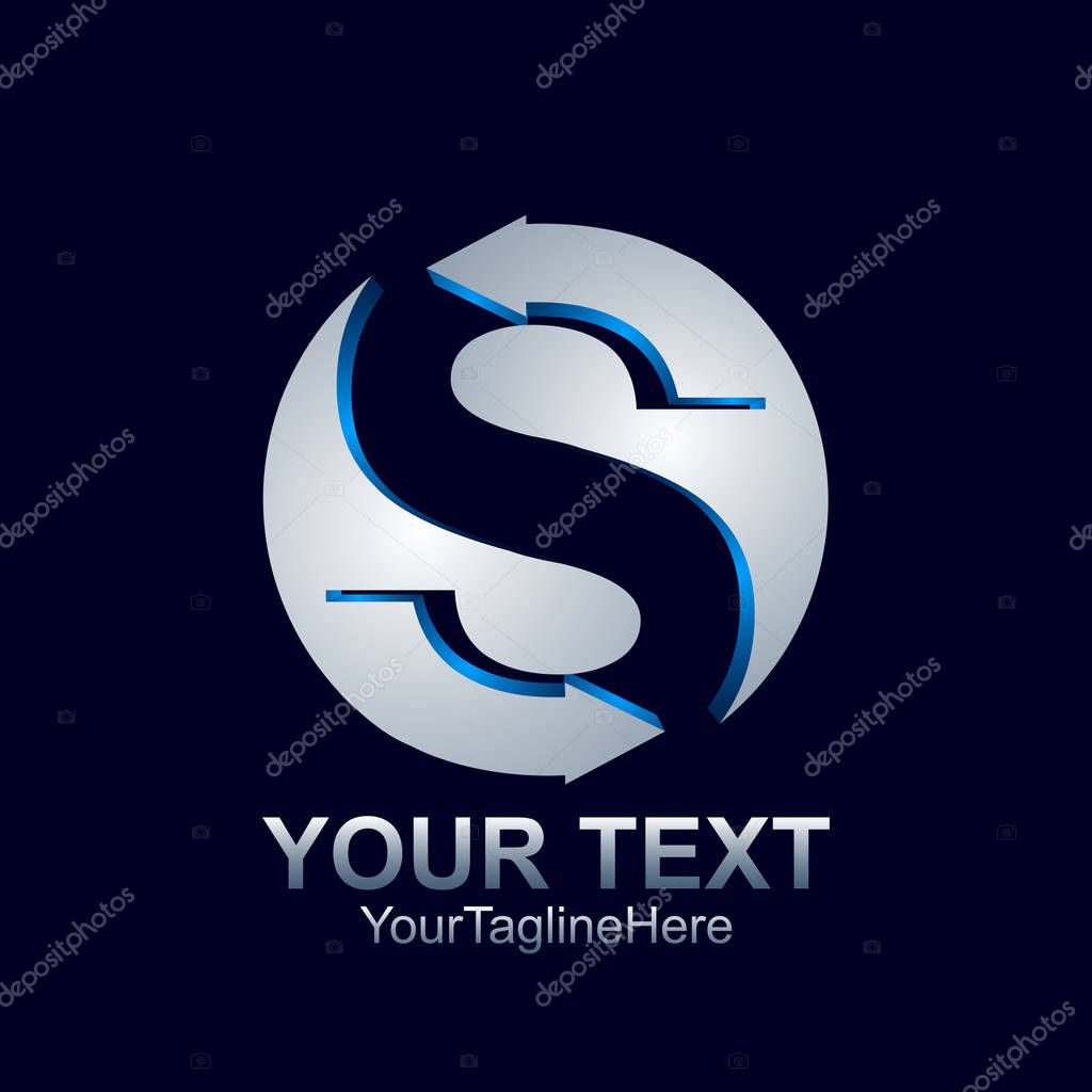 Letter S logo design template colored silver blue circle arrow design for business and company identity. Abstract initial S alphabet logo element.