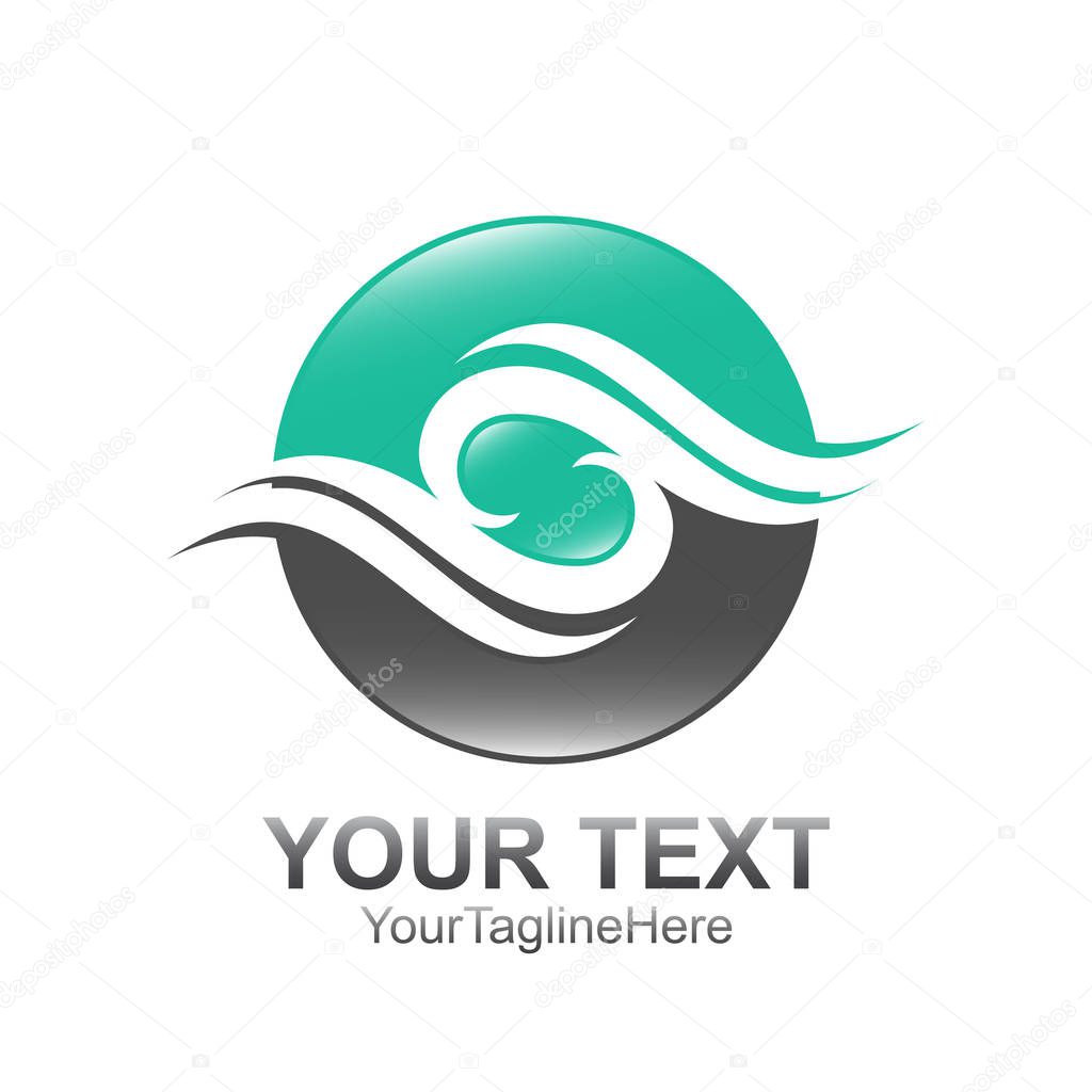 Wave letter S logo design template colored grey green circle swoosh design for business and company identity. Abstract initial S alphabet logo element.