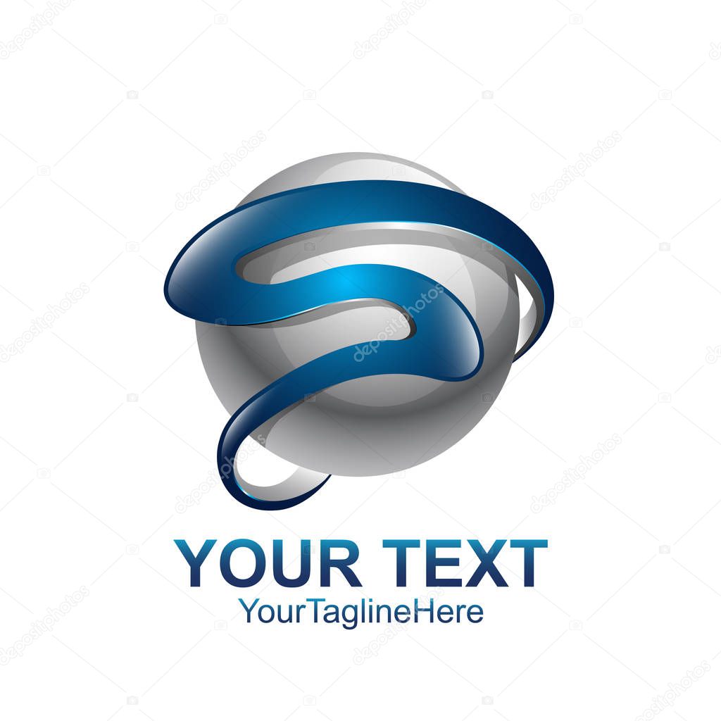Letter S logo design template colored silver blue circle sphere design for business and company identity. Abstract initial S alphabet logo element.