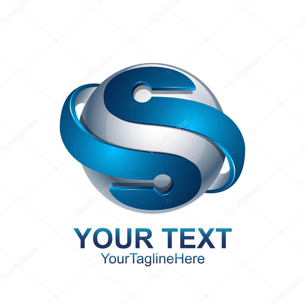 Letter S logo design template colored silver blue circle sphere design for business and company identity. Abstract initial S alphabet logo element.