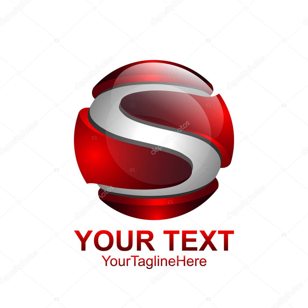 Letter S logo design template colored red silver circle sphere design for business and company identity. Abstract initial S alphabet logo element.