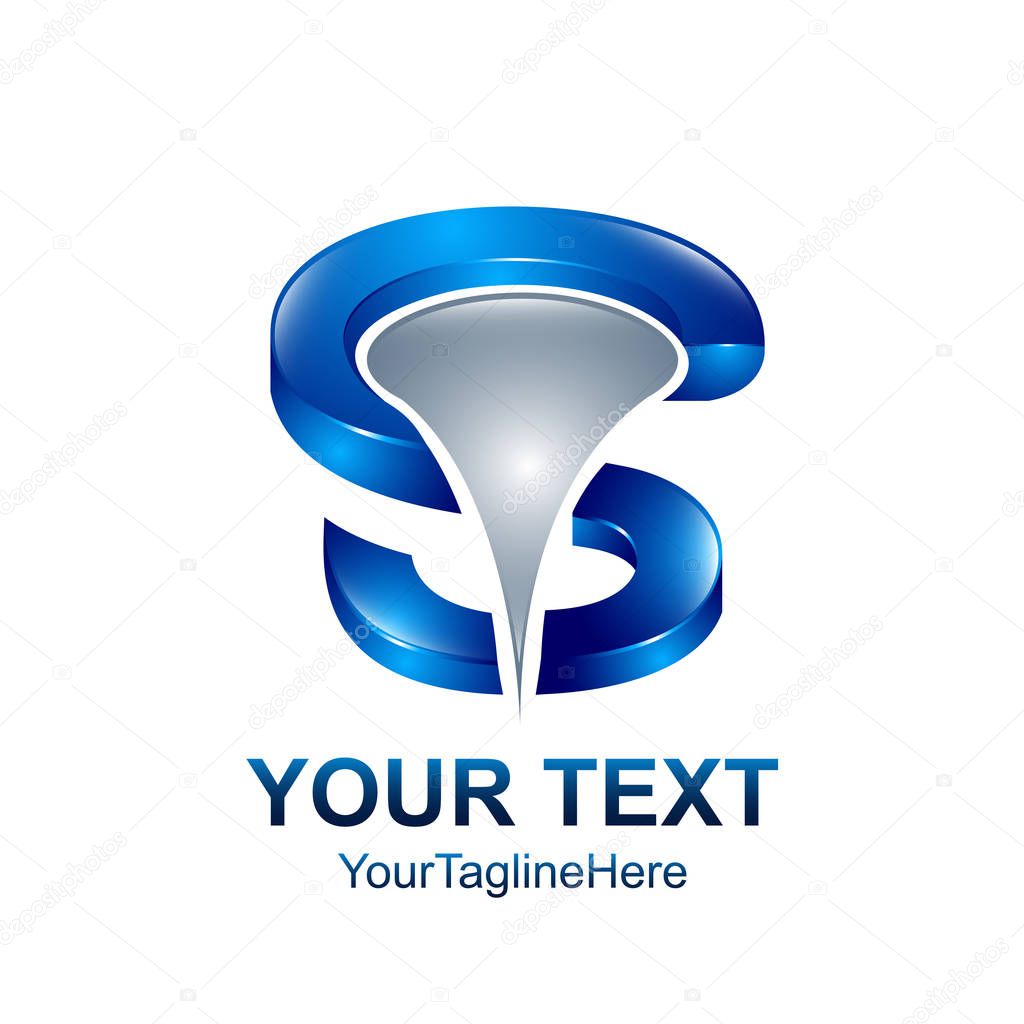 Letter S logo design template colored silver blue droops design for business and company identity. Abstract initial S alphabet logo element.