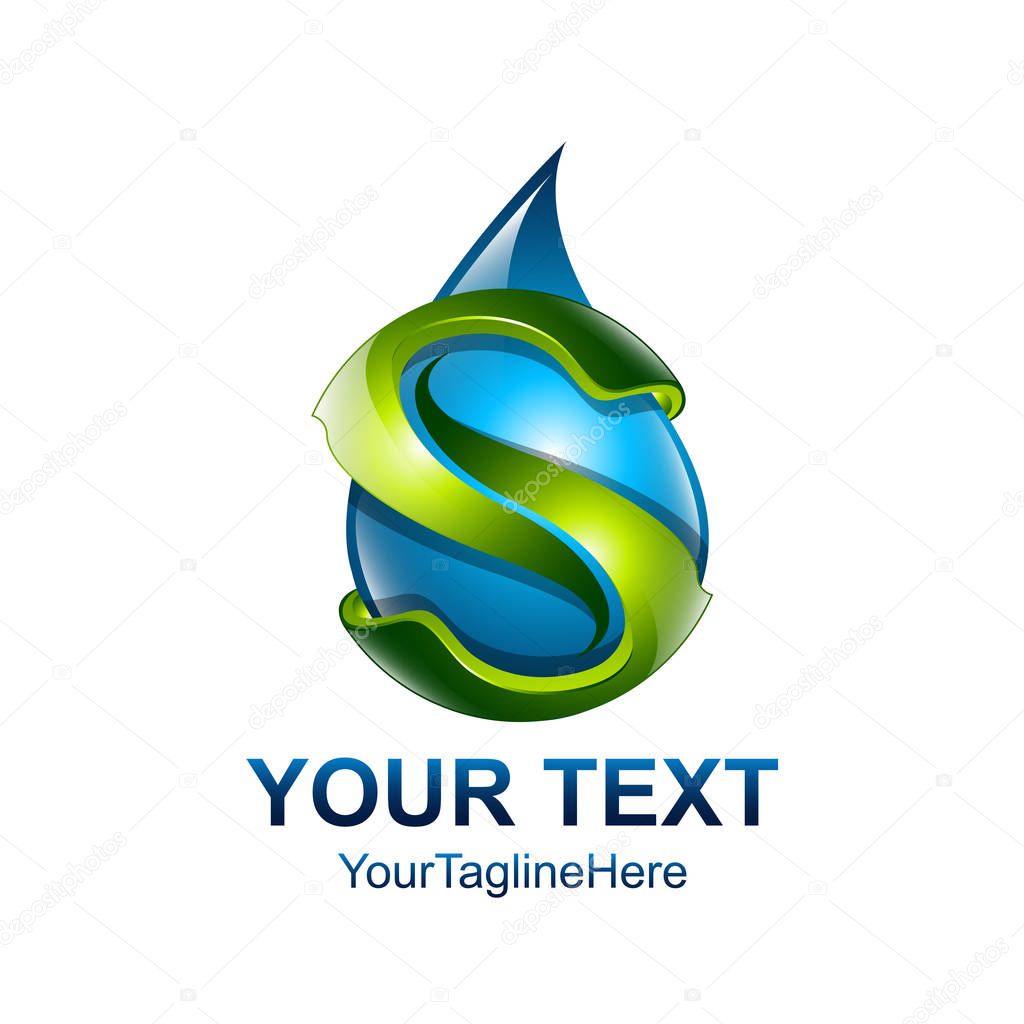 Letter S logo design template colored blue green water drop design for business and company identity. Abstract initial S alphabet logo element.