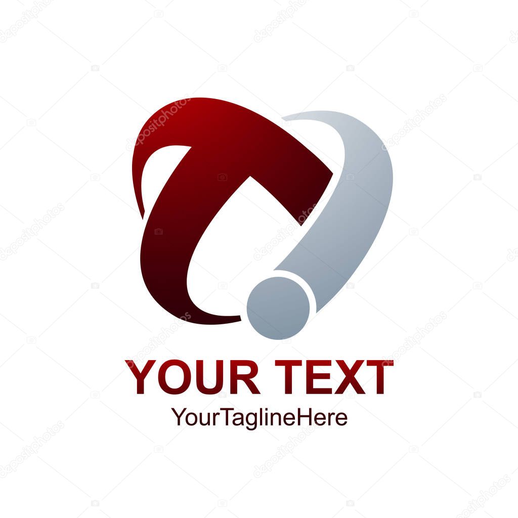 Initial letter TI logo design template element colored red grey swoosh for business and company identity