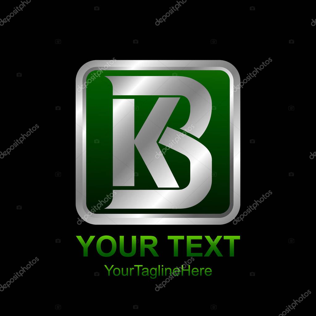 Initial letter KB or BK logo template colored silver green design for business and company identity