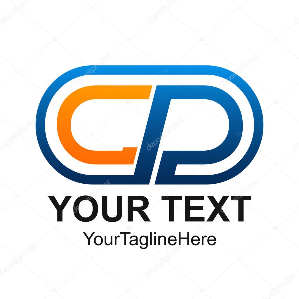 Initial letter CP logo design template element rounded colored orange blue for business and company identity