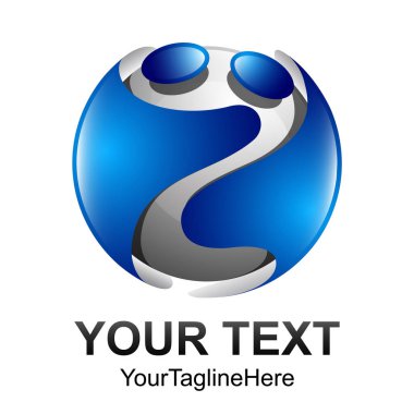 Yaratıcı soyut 3d insan vektör logo tasarım şablonu öğesi küre. Kavramı mavi gümüş renkli simge