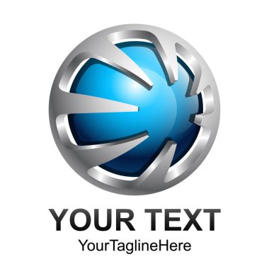 Yaratıcı soyut 3d küre vektör logo tasarım şablonu öğesi. Kavramı mavi gümüş renkli simge
