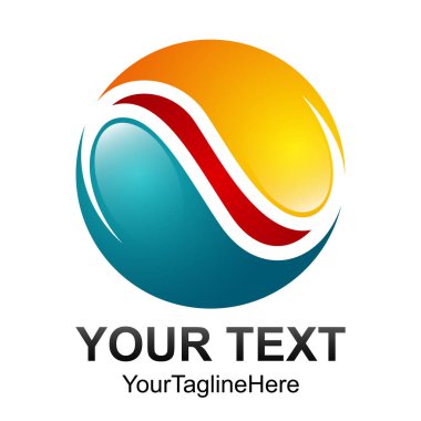 Yaratıcı soyut 3d küre swoosh vektör logo tasarım şablonu öğesi. Renkli kırmızı turuncu kavramı mavi kutsal kişilerin resmi