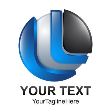 Yaratıcı soyut 3d mektup L vektör logo tasarım şablonu öğesini küre. Kavramı mavi siyah renkli simge