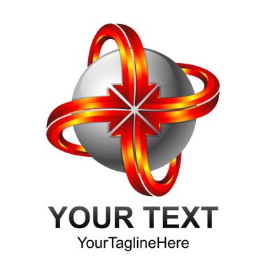 Yaratıcı soyut 3d ok vektör logo tasarım şablonu öğesi küre. Renkli gümüş kırmızı kavramı simgesi