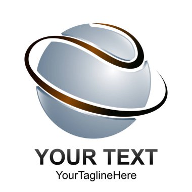 Yaratıcı soyut 3d daire küre vektör logo tasarım şablonu öğesi. Gümüş renkli kahverengi kavramı simgesi
