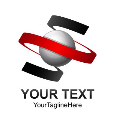 Yaratıcı soyut küre şerit vektör logo tasarım şablonu öğesi. Renkli gümüş siyah kırmızı kavramı simgesi