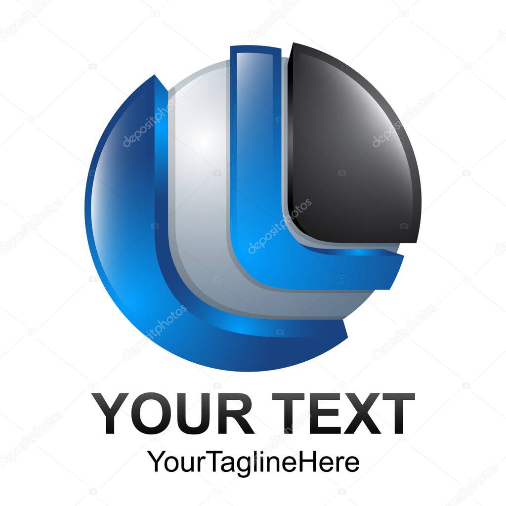 Creative abstract 3d sphere letter L vector logo design template element. Colored blue black concept icon