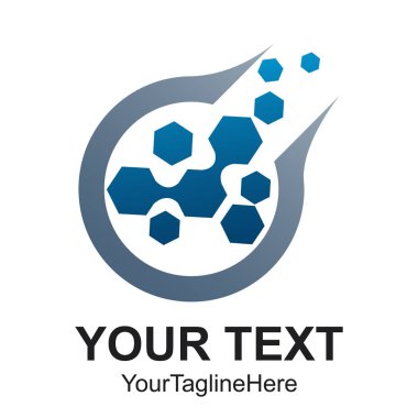 Mavi soyut izole logo connect noktalar, nano teknoloji mühendislik sembolü altıgen Logo şablonu, moleküler ekipman işareti