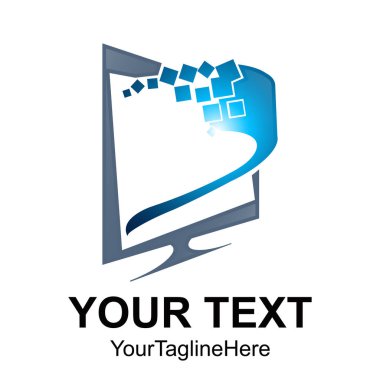 Soyut veri teknik logo vektör tasarımı Illustrator. Vektör çizim PC Masaüstü veri paylaşma  