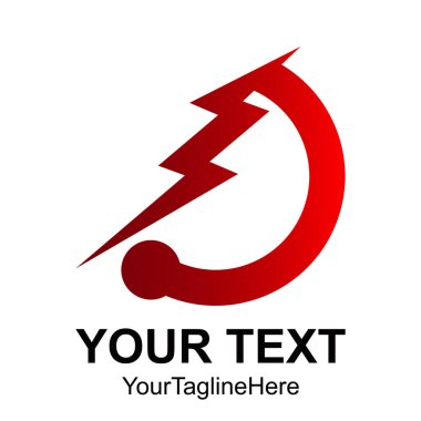 Kızıl Şimşek, elektrik enerjisi vektör simgesi tasarım öğesi. Enerji ve gök gürültüsü elektrik sembolü kavramı. Yıldırım cıvata işaret yarım daire içinde.