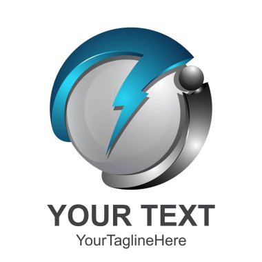 3D yıldırım, elektrik enerjisi vektör simgesi tasarım öğesi. Enerji ve gök gürültüsü elektrik sembolü kavramı. Yıldırım cıvata işareti daire. 