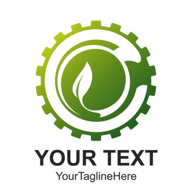 Biyoteknoloji işareti. Eko dişli. Soyut bitki ile dişli üzerinde izole beyaz arka plan