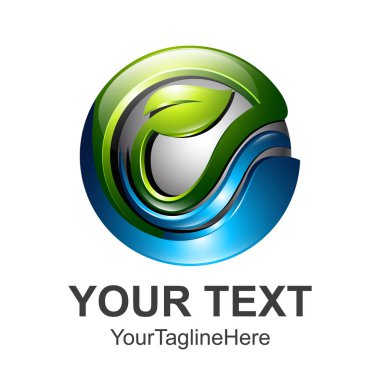 3D logo tasarım E mektup ve yaprak. Renkli 3d logo vektör şablon döngüsü. Geri dönüşüm kavramı ile 3d stil tasarlamak vektör.