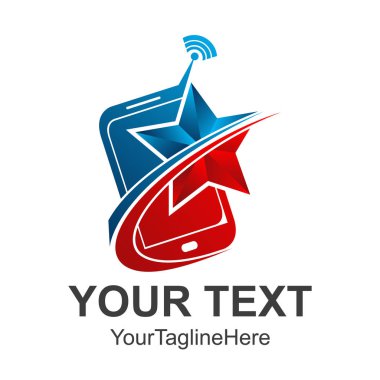 wifi simgesi ve yıldız ile 3D cep telefonu mavi gri swoosh sembolleri logo tasarım öğeleri