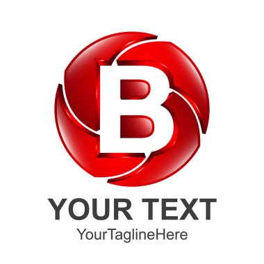 İlk harf B logo tasarım şablonu öğesi kırmızı 3d daire için iş ve şirket kimlik küre mavi gümüş renkli