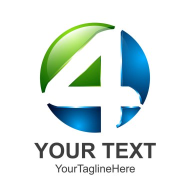Yaratıcı soyut 3d sayı dört vektör logo tasarım şablonu öğesi. Renkli siyah yeşil kavramı mavi kutsal kişilerin resmi