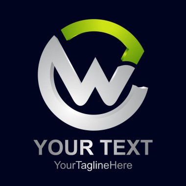 3D daire mektup W soyut ilk alfabe Logo tasarım şablonu