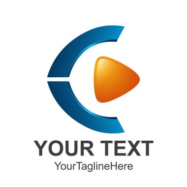 Yaratıcı soyut 3d medya düğme vektör logo tasarım şablonu öğesi oynamak. Renkli gümüş mavi turuncu kavramı simgesi