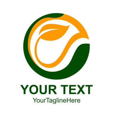 yeşil ve turuncu yaprak ekoloji doğa öğesi vektör simgesi daire içine alın. yaprak logo ve soyut organik yaprak logosu.