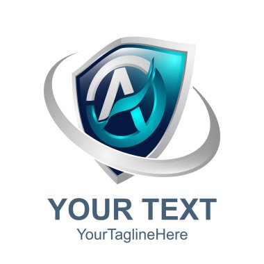 3D kalkan mektup A ilk alfabe Logo tasarım şablonu daire içine alın. Parlak Alfabe harf logo tasarımı