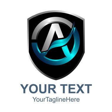 3D kalkan mektup A ilk alfabe Logo tasarım şablonu daire içine alın. Parlak Alfabe harf logo tasarımı