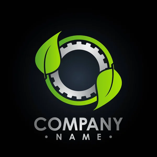 Eko Logo Yaprak Dişli Simgesiyle Taze Yeşil Lea Dişli Logosu — Stok Vektör