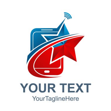 wifi simgesi ve yıldız ile 3D cep telefonu mavi gri swoosh sembolleri logo tasarım öğeleri