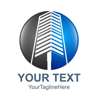 Bina, modern mimari vektör çizim. Emlak realty ofis merkezi tasarım. büyük şehirde 3D fütüristik cephe. Bir logo ya da simge olarak kullanılabilir.