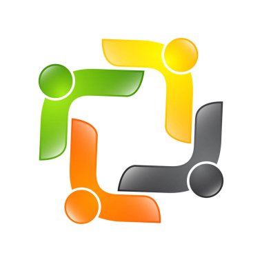 Abstract vector logo depicting the stylized people, who hold hands and are united in a union, human help and cohesion clipart