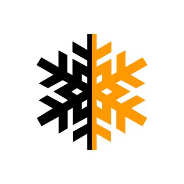 Dijital siyah ve turuncu izole daire logo şablonu. Stilize soyut kar tanesi, çiçek ya da güneş vektör çizim