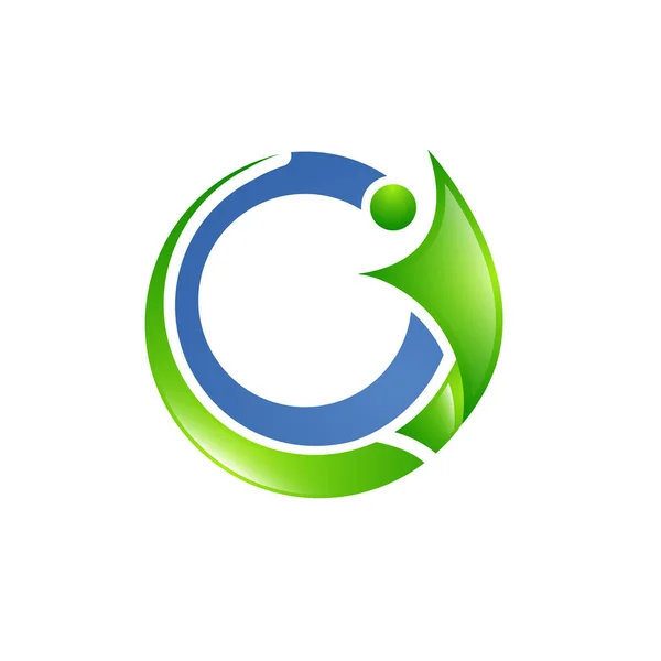 緑青い人間社会接続アイコンとロゴ — ストックベクタ