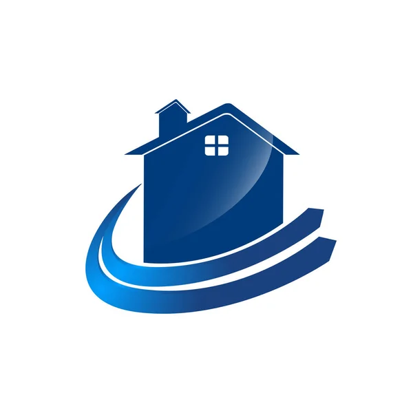Periksa Templat Home Logo Dengan Panah Warna Biru Swoosh - Stok Vektor
