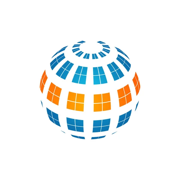 Plantilla Logotipo Sphere Earth Signo Globo Con Color Azul Naranja — Vector de stock