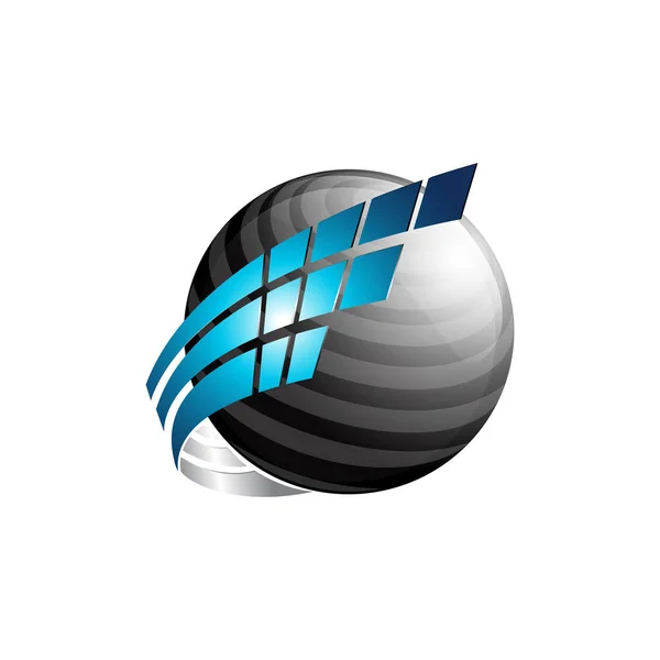 Logotipo Vetor Esfera Abstrato Com Cor Azul Preta — Vetor de Stock