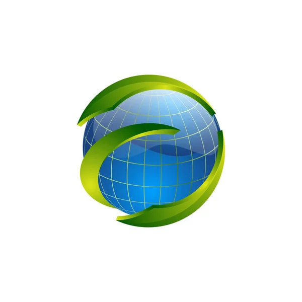 Globo Del Mundo Del Círculo Con Plantilla Logotipo Swoosh Verde — Vector de stock