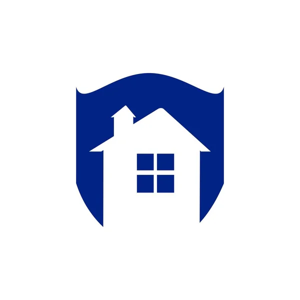 Salve Logotipo Casa Casa Com Janela Chaminé Telhado Símbolo Escudo — Vetor de Stock